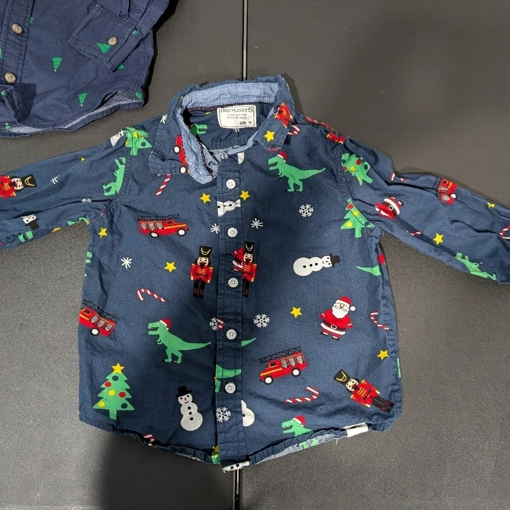 Lot of 2 (TWO) Toddler Boy Christmas Holiday Long Sleeve Shirts in Size 3T